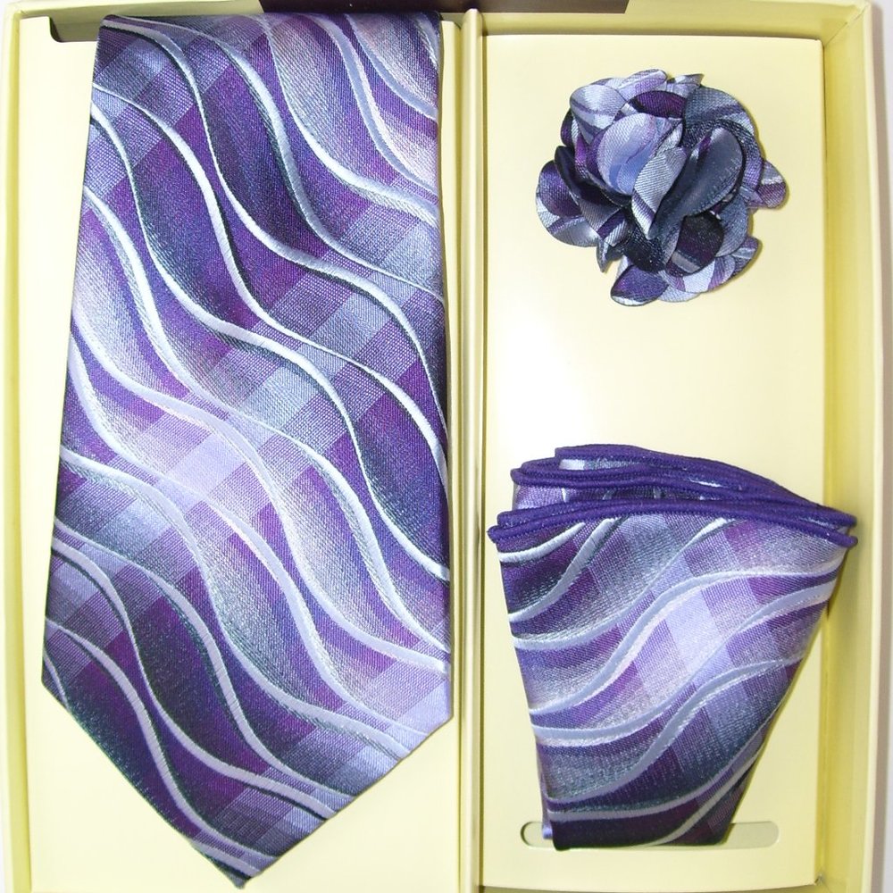St. Patrick Purple Waves Necktie Hanky Flower Set